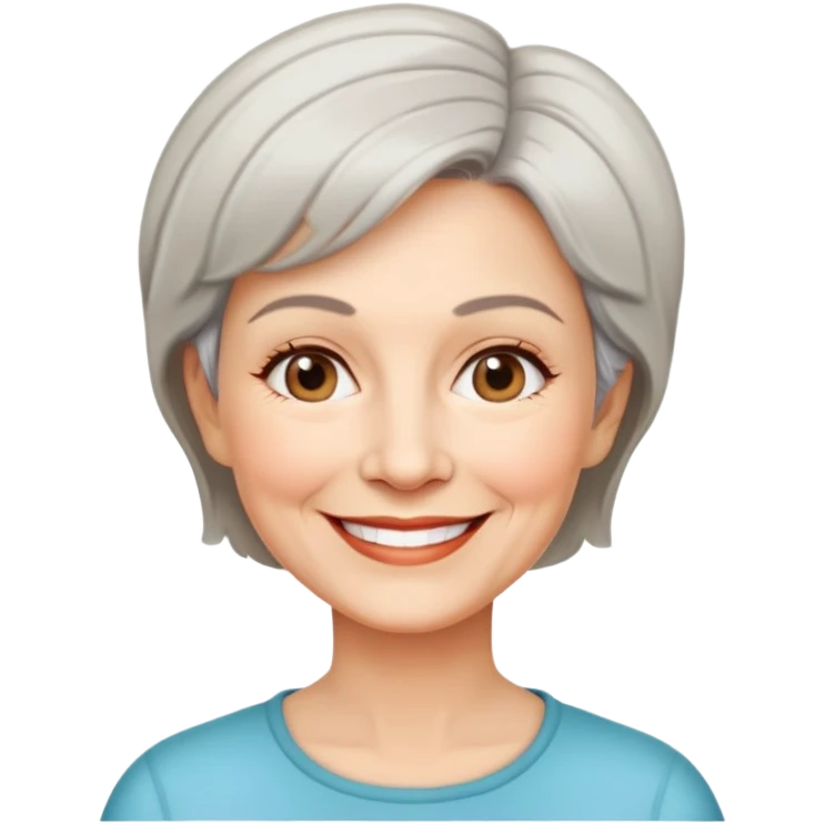 Nữ 60 tuổi, tóc ngắn, cười tươi, realistic emoji