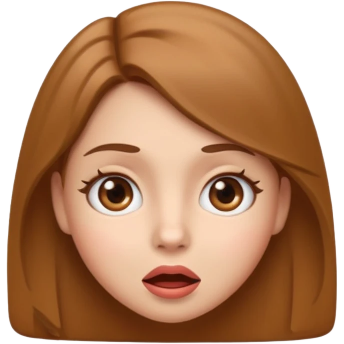 apple style emoji of a girl with fair skin, slightly slanted brown eyes, full lips, light brown hair, and a surprised expression emoji