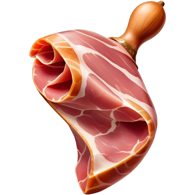 Jamón Serrano Cinematic Realistic Jamón Serrano Dish Emoji, depicted as a prominent leg of cured ham with visible marbling, rendered with rich textures and dynamic, appetizing lighting. emoji