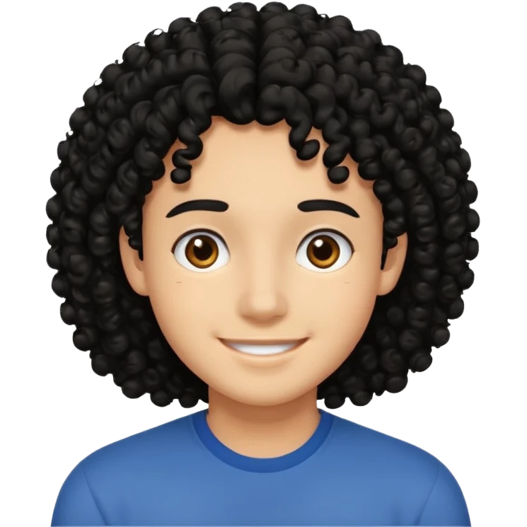 face like 18 years old, black curly hair not big, easy smile emoji