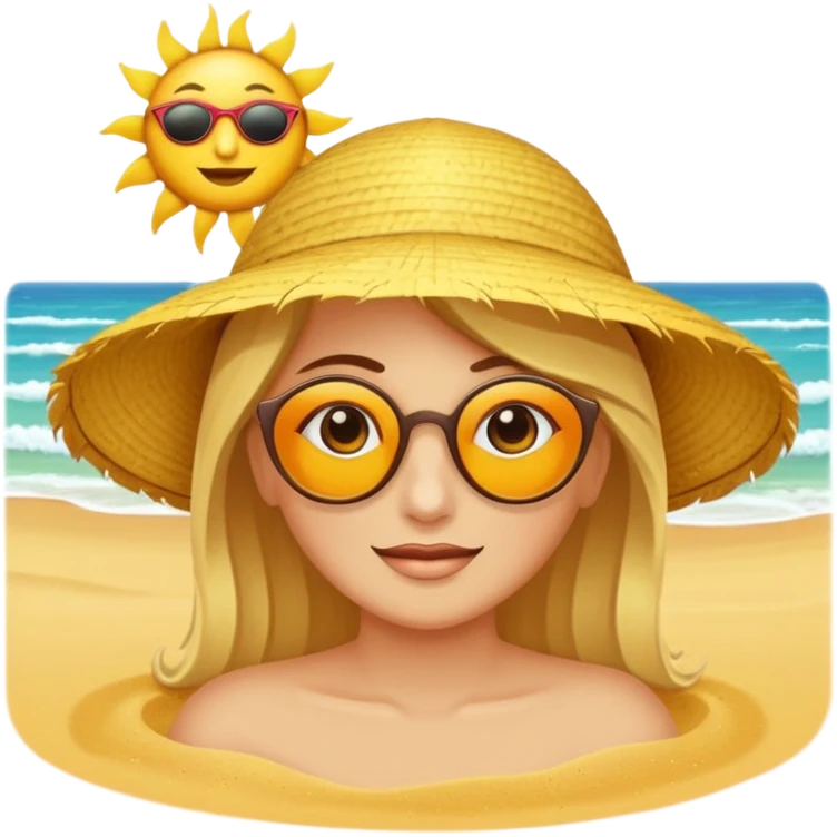 crie uma praia com areia, com sol, e canga na areia emoji