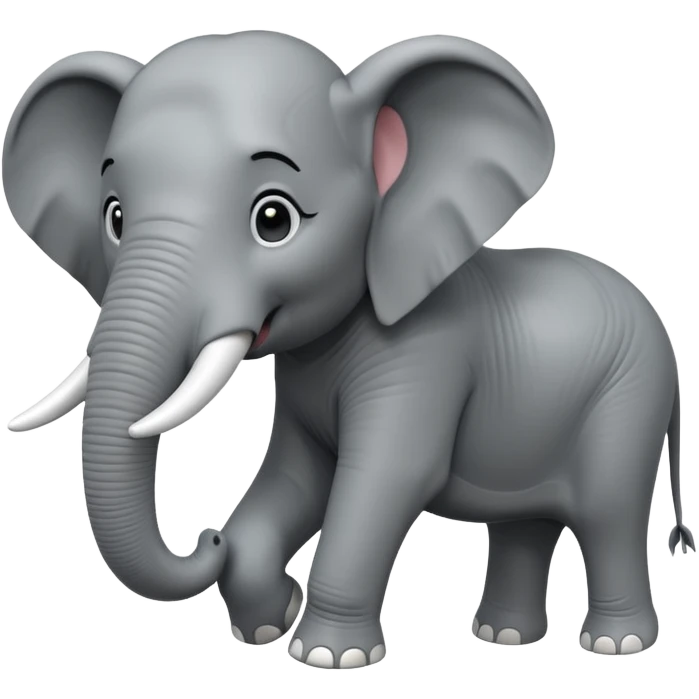 A giant 3D cartoon elephant in side view, thick gray skin, large tusks, dust around its feet, strong sunlight and shadows, realistic and powerful Memoji-style. emoji