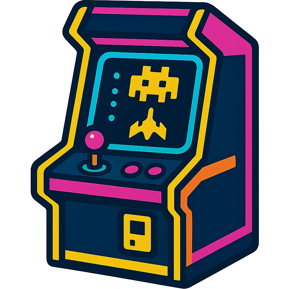 retro 80s style arcade game icon with neon colors emoji