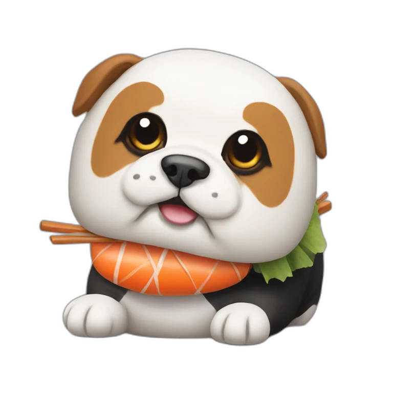 Dog dressed as sushi emoji