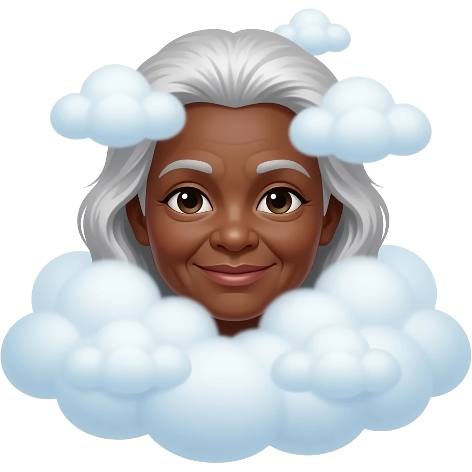 black granny hiding in the clouds of heaven make the clouds more full and transparent emoji