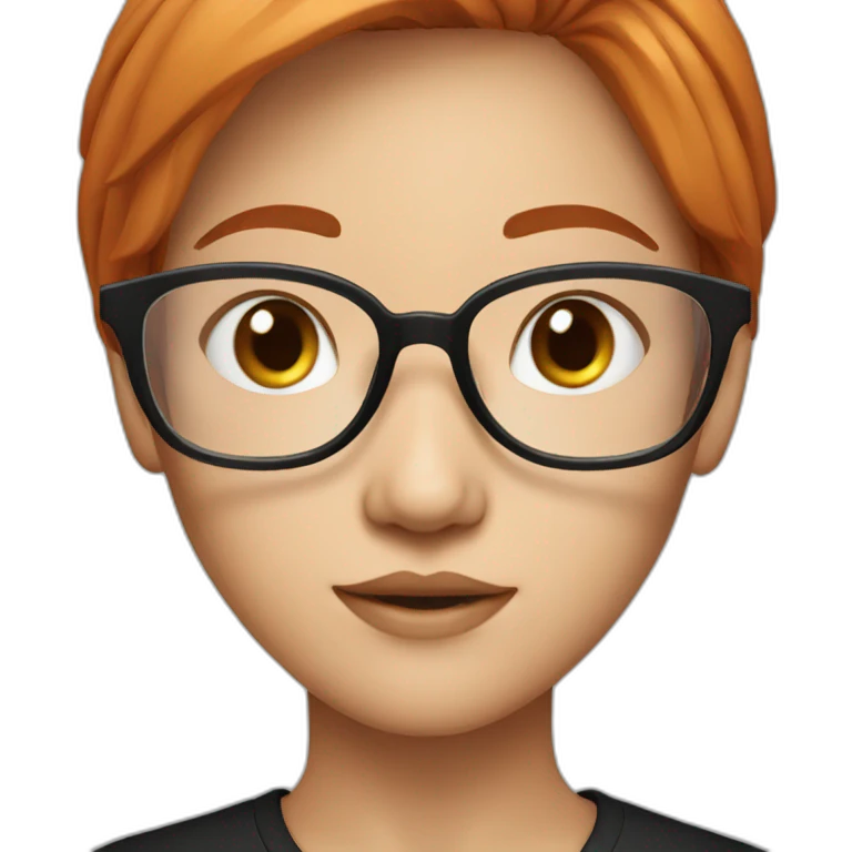 Red haired Asian girl clear glasses black shirt emoji