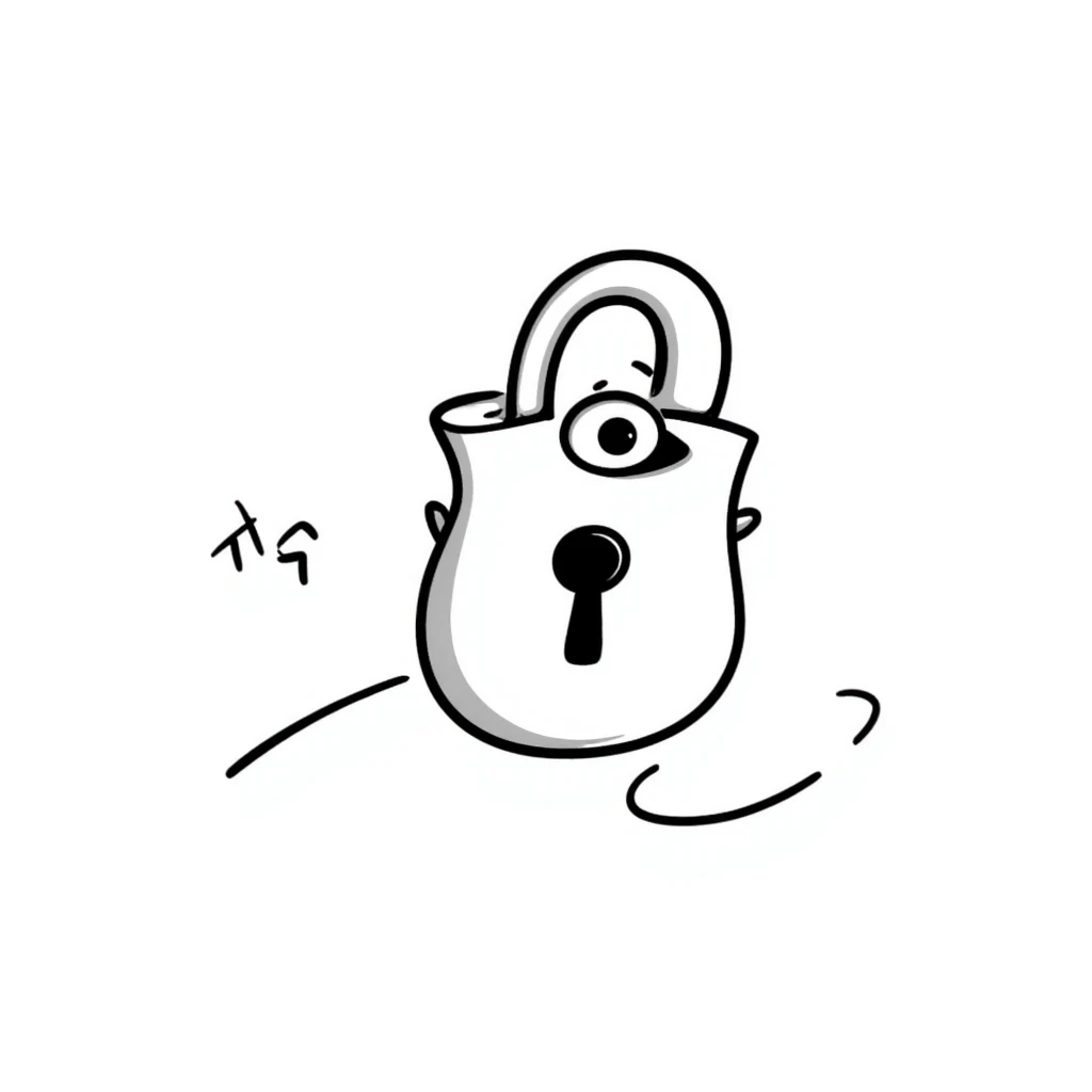 hand-drawn doodle of lock with eye peeking through, representing secrecy and mistrust, sketchy black-and-white style emoji