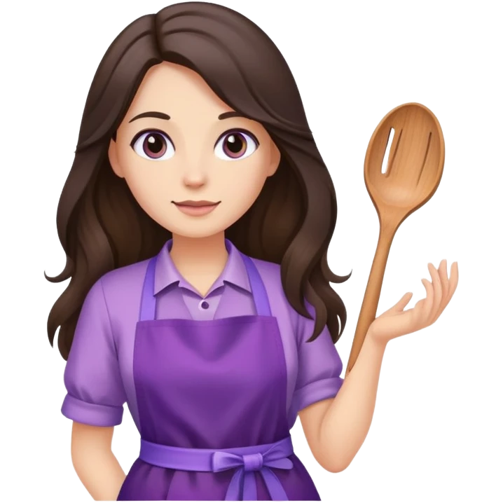 Brunette long hair lady with a purple apron emoji