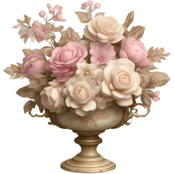 Realistic, detailed rococo flowers centerpiece, beige and pink emoji