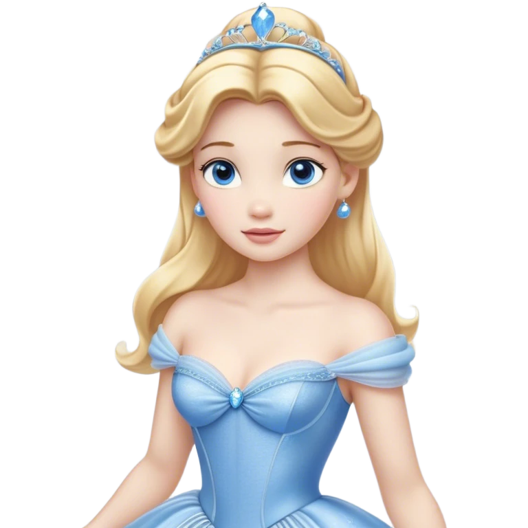 Cinematic Realistic Cute Cinderella Portrait, featuring fair, luminous skin with finely detailed texture and softly lit golden-blonde hair cascading in gentle waves. Her warm, inviting blue eyes sparkle with youthful charm and curiosity, while her classic, elegantly draped ball gown reveals meticulously rendered fabric details and natural folds. The overall composition is bathed in a gentle, realistic radiance that exudes both playfulness and heartfelt beauty. emoji