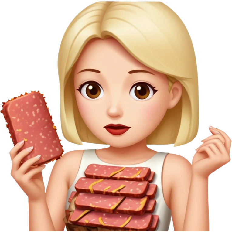 paris art woman with SPAM MEAT dress eating spam emoji