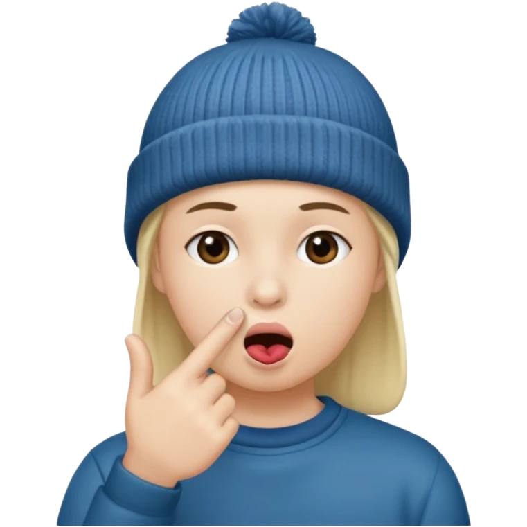 o um imoji com uma touca na cabeça e com um dedo na boca emoji