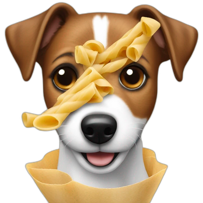 jack russel eating bolognes pasta emoji