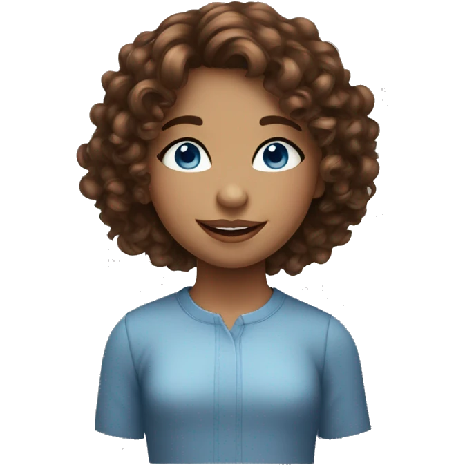 girl with blue eyes and brown curly hair and big lips with smiling eyes emoji