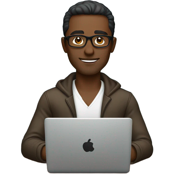 Man working on a laptop brown boy dark skin with glas emoji