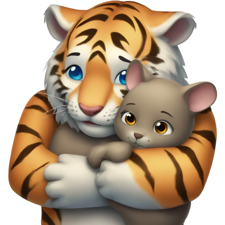 Cute tiger with blue eyes hugging a wombat emoji