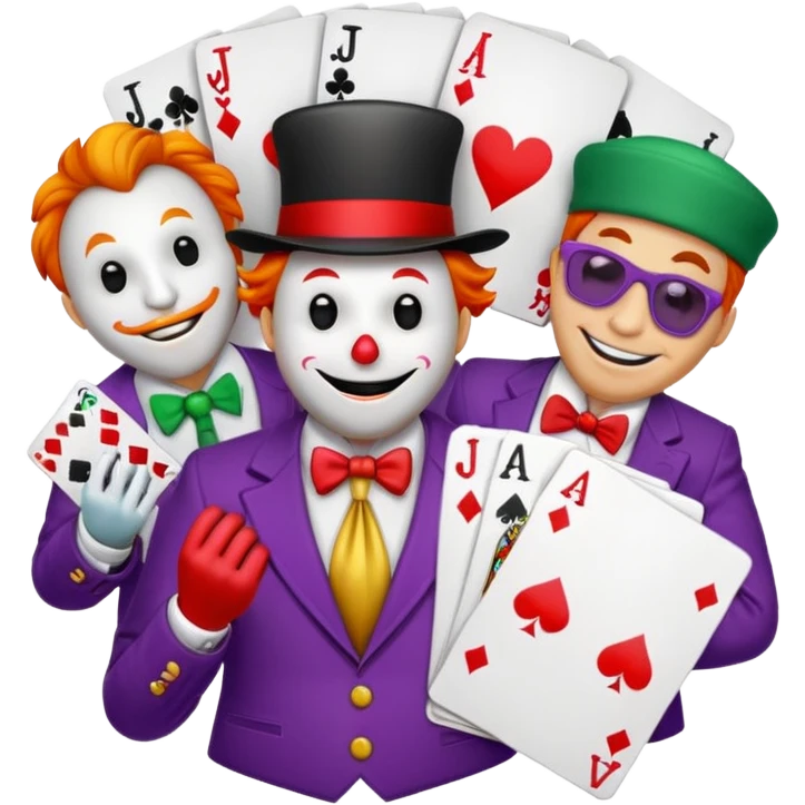 bunch of poker cards, with jolly jokers inside emoji