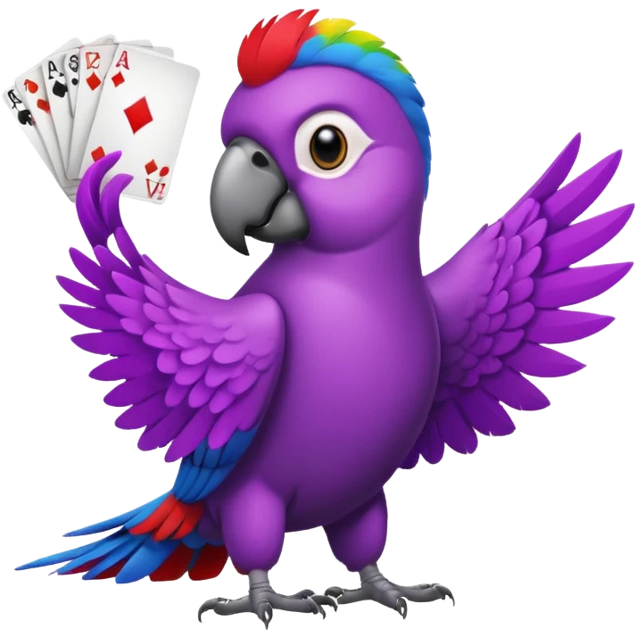 purple parrot holding a hand of playing cards emoji