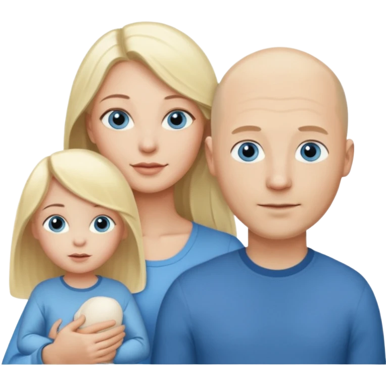 Eigene Familienbild - 3 Personen, Frau dunkle lange Haare,  Mann Glatze und blaue Augen, ein kind von 2 Jahren und blond und dunkle Augen  emoji