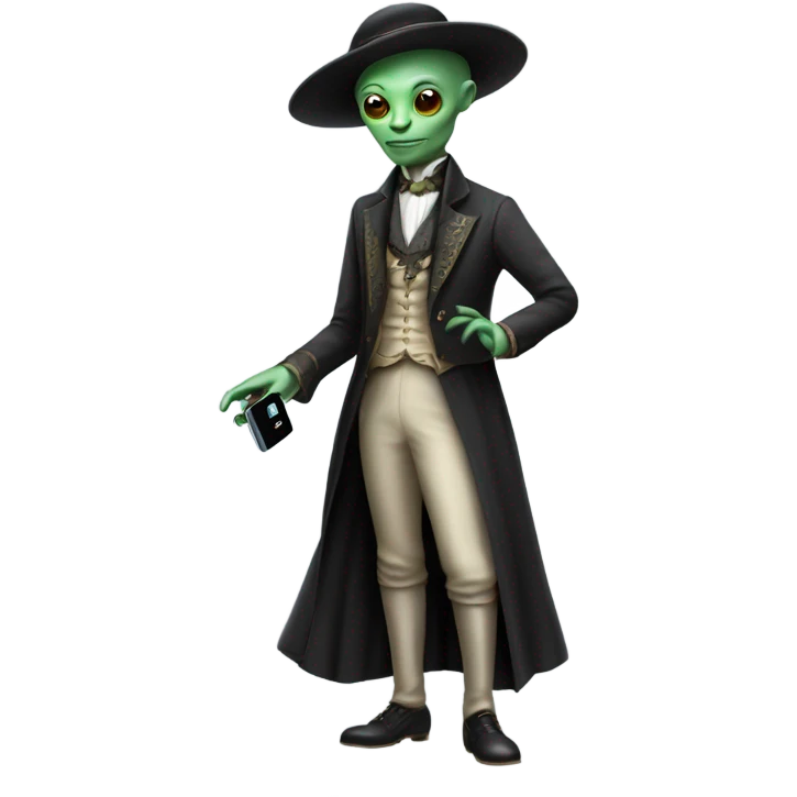 alien galora in Victorian dress elegant, full body, holding usb key emoji