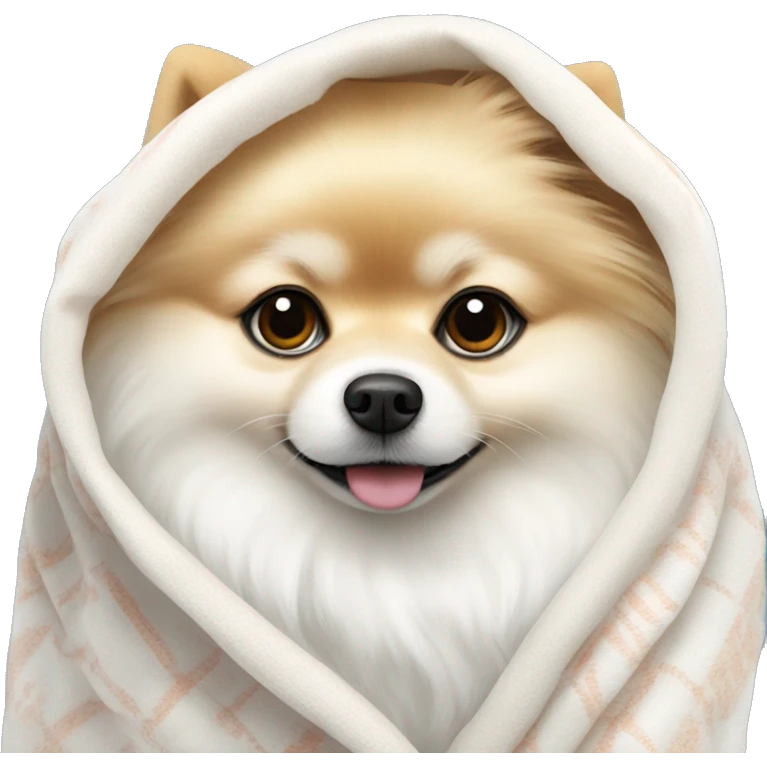 White Pomeranian in plink blanket  emoji