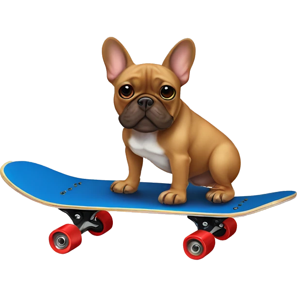 A brown French bulldog on a skateboard emoji