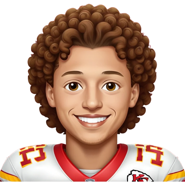 Patrick Mahomes, Kansas City Chiefs quarterback with curly hair, smiling emoji