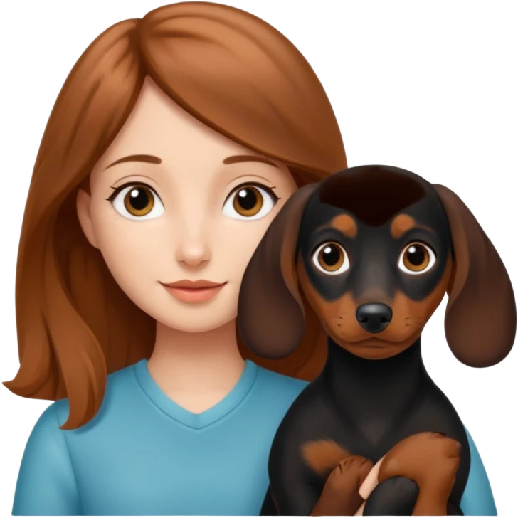 Light brown hair girl with black and tan dash hound puppy emoji