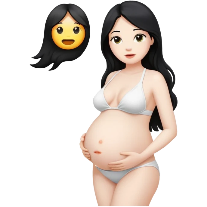 Embarazada blanca pelo negro largo con bikini blanco emoji