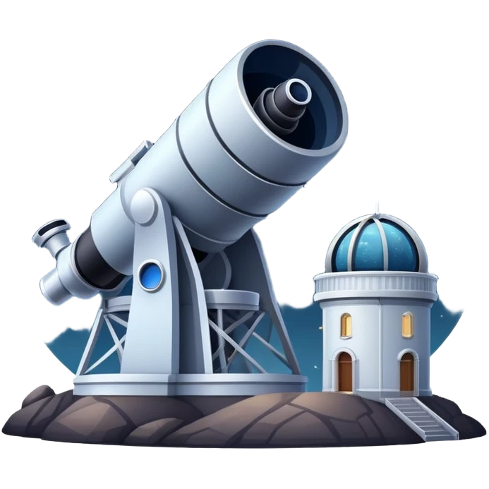 An icon featuring an observatory with a giant telescope, set against a starry sky. The design includes visible planets, distant stars, and galaxies, symbolizing the study of astronomy and celestial exploration. Transparent background highlights the wonder of the universe. emoji