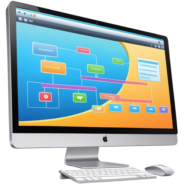 Create an emoji for animation and motion design. Show a computer monitor displaying moving cartoon creation process, with a timeline, keyframes, and motion effects. Use modern, vibrant colors. No emojis or smiley faces. Transparent background. emoji