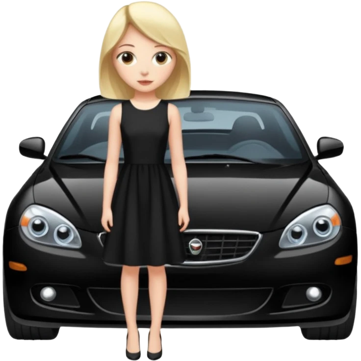 A fast, expensive black car with a young woman beside it emoji