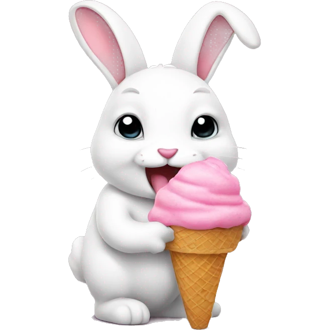 a white rabbit eating pink ice cream emoji