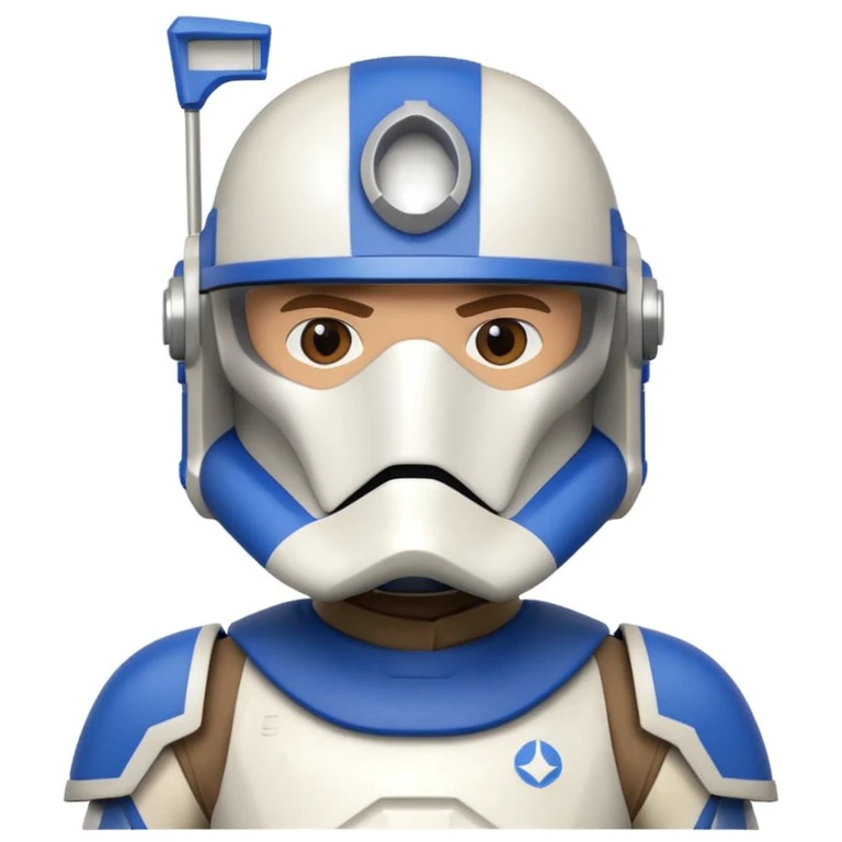 Captain Rex from Star Wars, apple emoji style, blue and white helmet, confident expression emoji