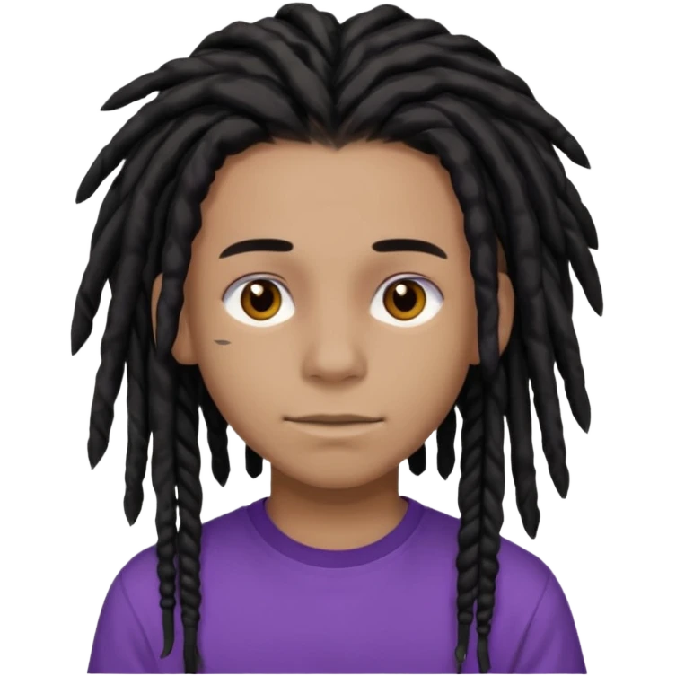 light black teen with black dreads in a middle part with brown eyes and purple shirt emoji