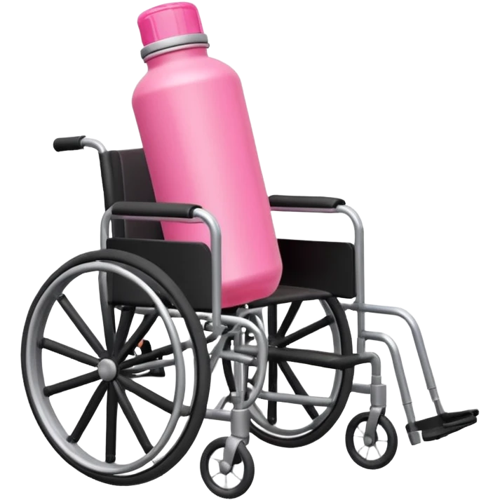 Pink water bottle sitting on a wheelchair with cars in the background  emoji
