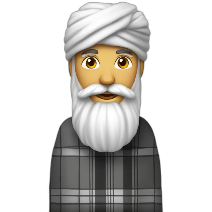 homme peau matte avec une très longue barbe noir un turban à carreaux blancs et une longue robe blanche emoji