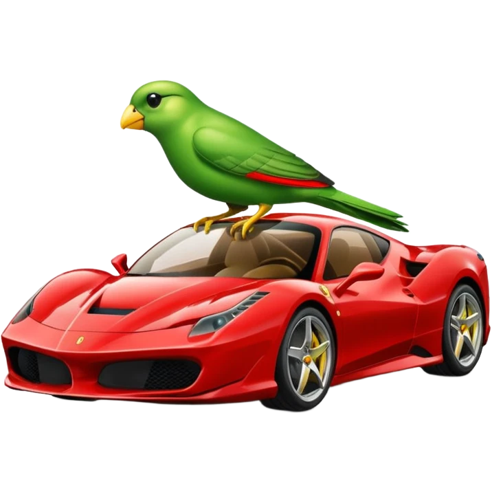 A green bird with ferrari car emoji