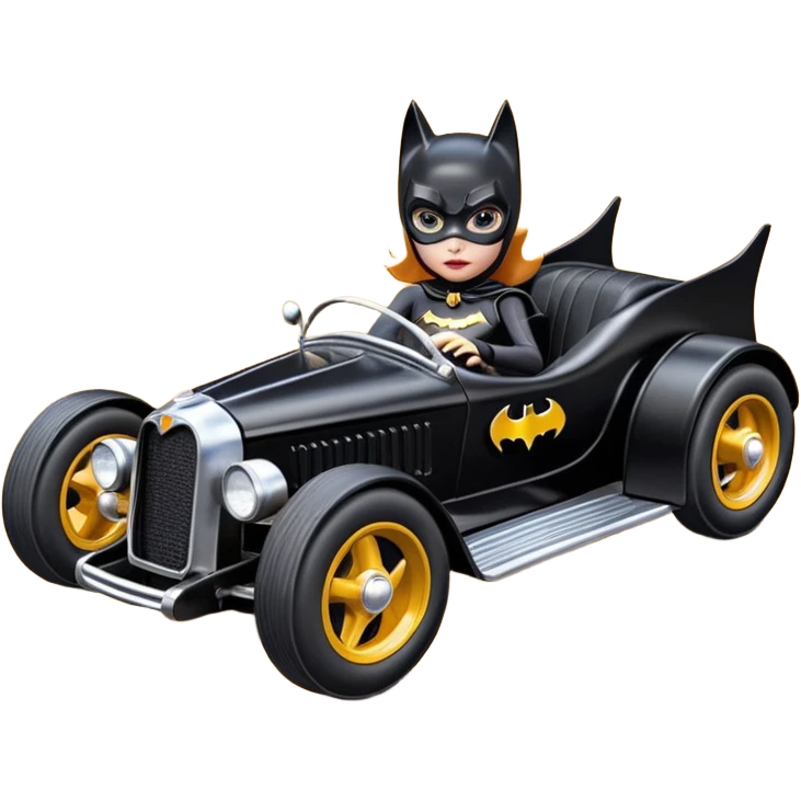 Hot wheels racing cartoons BatGirl’s sixty’s tv show 1932 stealth retro cat burglar sporty petite off-road pursuit mobile cruiser car (reclined seating position) emoji