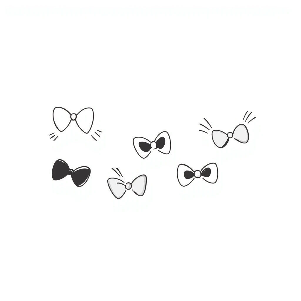 cute bows in various shapes and sizes in pastel colors dd9fb0, ffc6d3, a3bfc9, c4bee2, f1b091, hand-drawn doodle style emoji