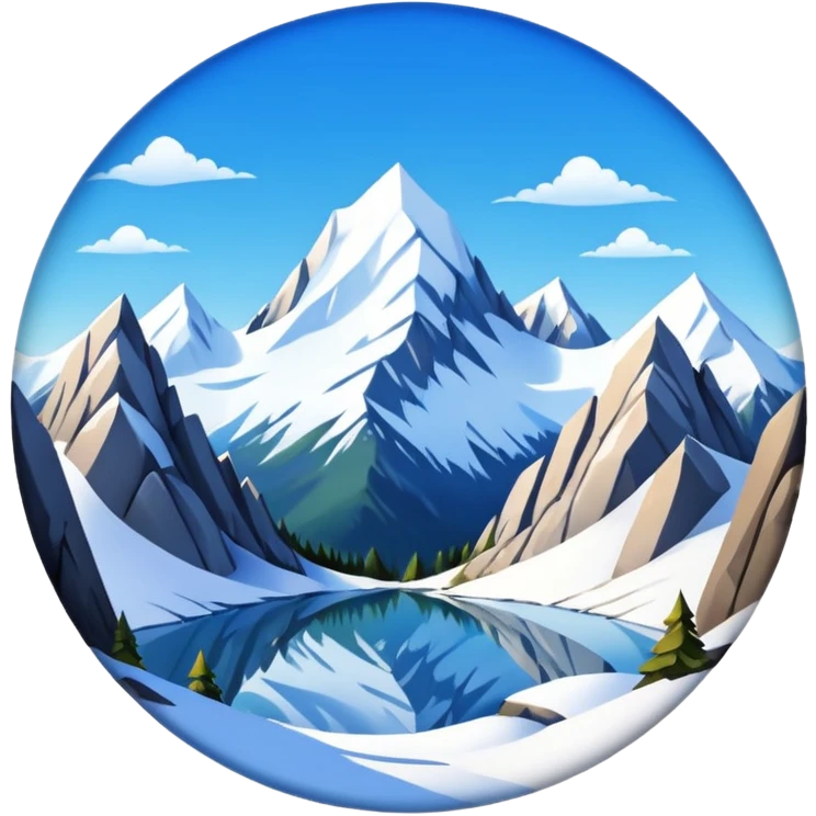 a snowy mountain landscape with rocky peaks and a clear sky, fish eye lens effect emoji