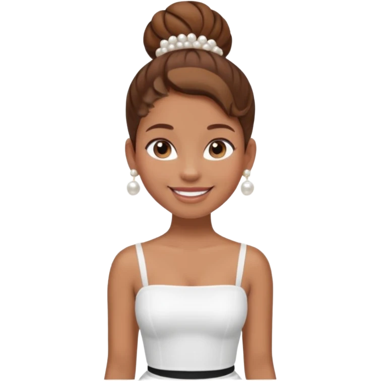 Full body Light brown skin girl, brown hair in bun, smiling, white tube top, pearl earrings emoji