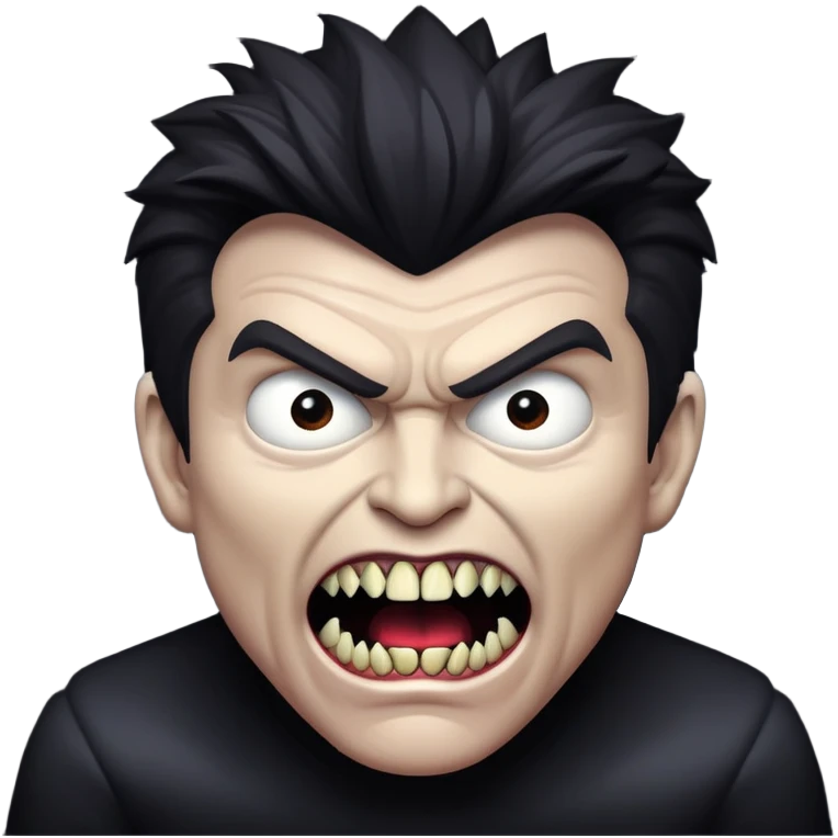 Rick Astley but his head is gray as hell and he blends in with the pitch black background and looks like he’s lurking in the shadows and his eyes aren’t even visible and he has angry monster teeth and looks like he’s about to eat someone and he is most likely a killer emoji