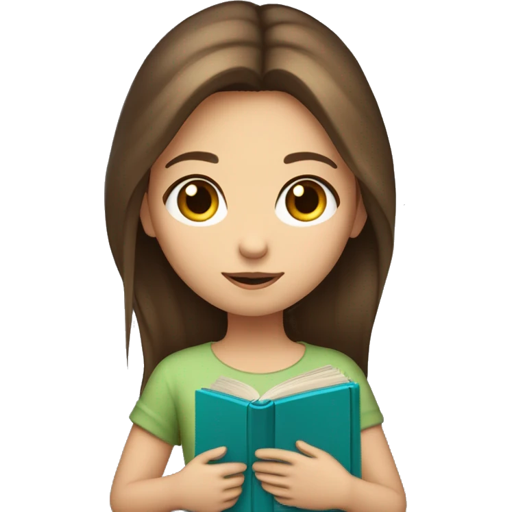girl with fair skin and long brown hair holding a closed #ffebf3-colored book emoji