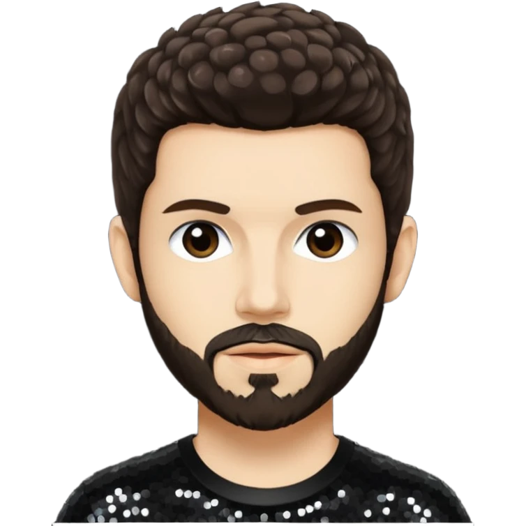 Brad Delson from Linkin Park with dark brown hair, light skin, black sequin outfit emoji
