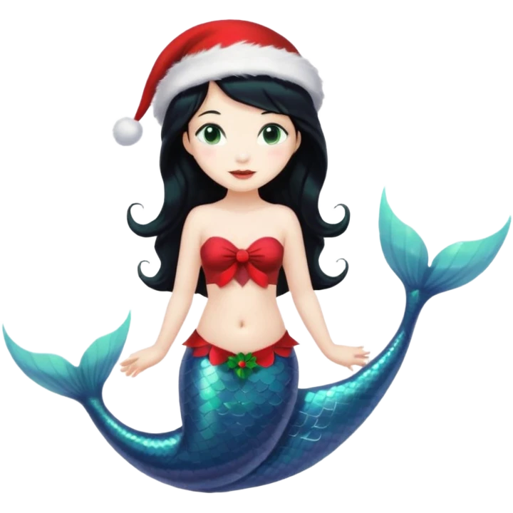 black haired mermaid with christmass hat emoji