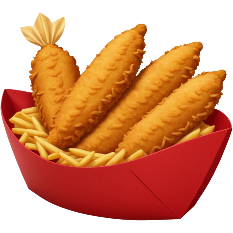 5 breaded chicken tenders of varying sizes and shapes in a red paper food boat emoji