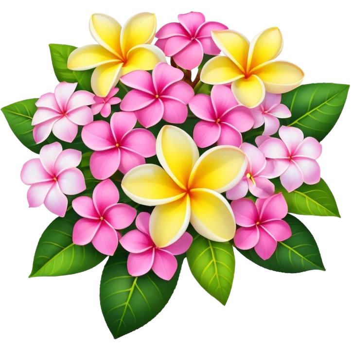 Bouquet of pink and yellow plumeria flowers and hydrangea flowers  emoji