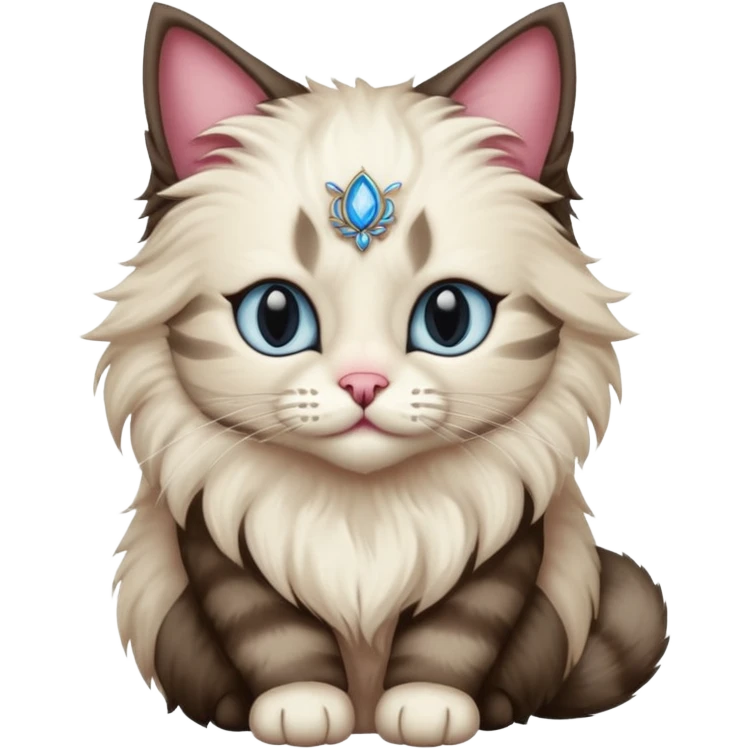 Neva masquerade cat, very fluffy, with pale blue eyes and rose nose emoji
