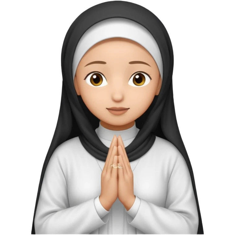 Light skin Muslim woman in plain white abaya side profile praying on silver prayer mat  holding up hands to god emoji